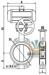 D671F气动四氟密封蝶阀 (带手动装置)